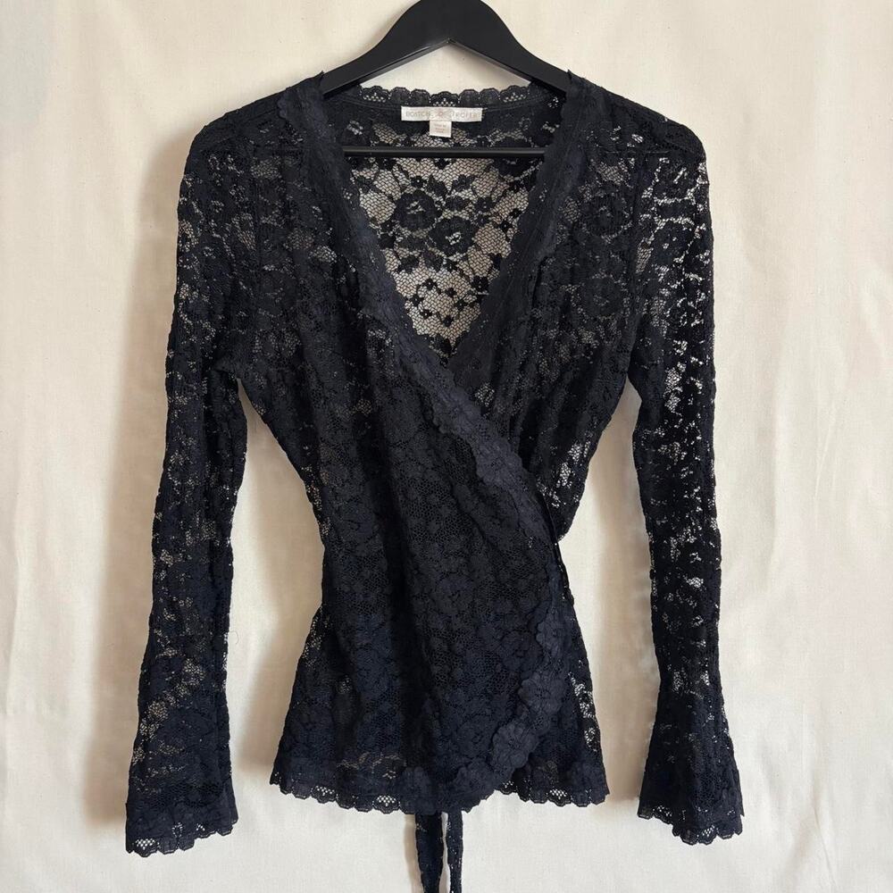 VTG Boston Proper Black Lace Wrap Tie Top WhimsyGoth - Size M